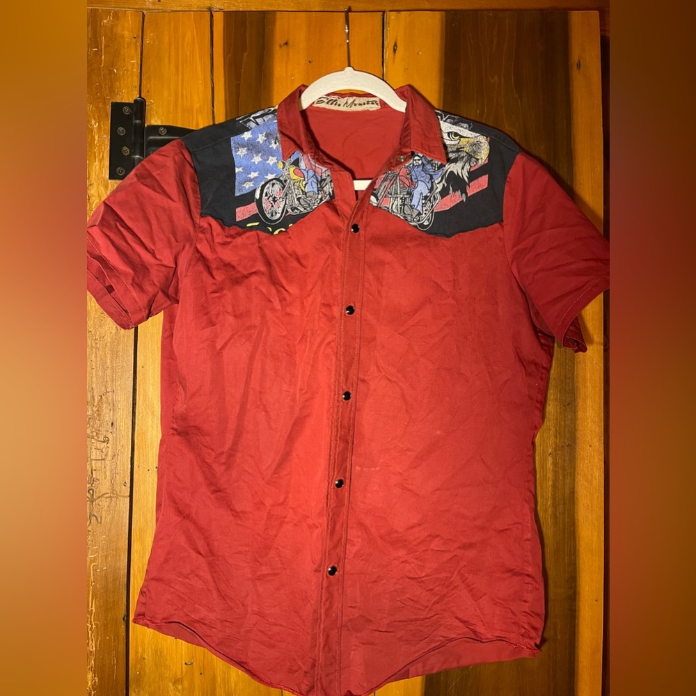 Custom hand made unisex button down, short sleeve, western style.